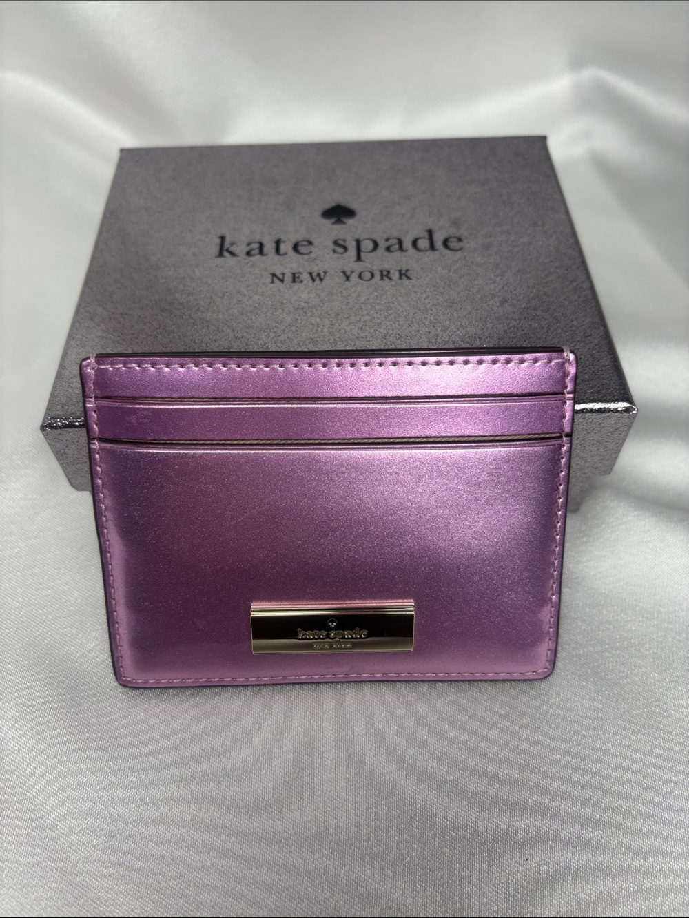 kate spade Metallic Pink Card Case with Gold Plaque